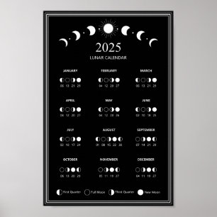 2025 Maanfase Maancyclus Minimalistische kalender Poster