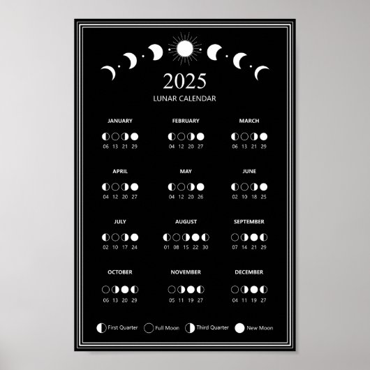 2025 Maanfase Maancyclus Minimalistische Kalender Poster (Voorkant)