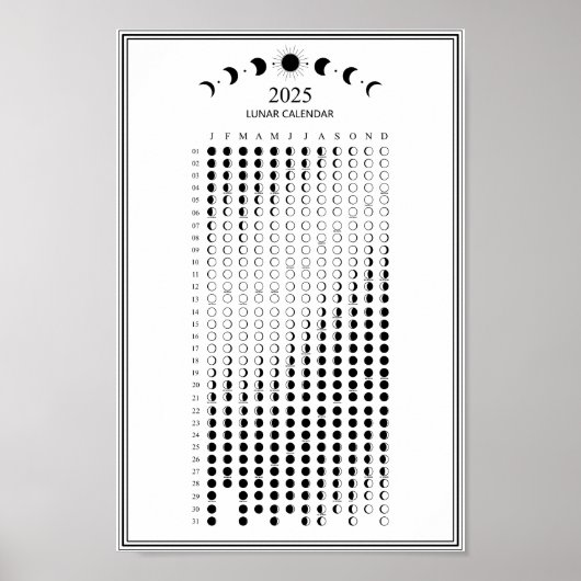 2025 Maanfase Maankalender Minimalistische Kalende Poster (Voorkant)