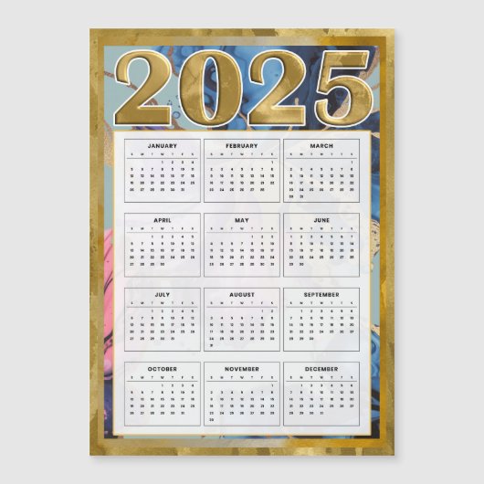 2025 Magnetische Kalender voor Koelkast Gold Pink  Uitnodiging (Voorkant)