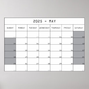 2025 mei Planer Calendar Big Notes Space Poster