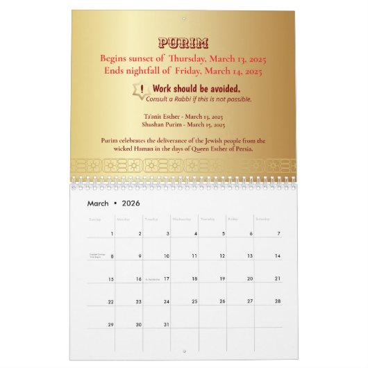 2025 met Joodse feestdag - Van Poerim naar Chanoek Kalender (Mar 2026)