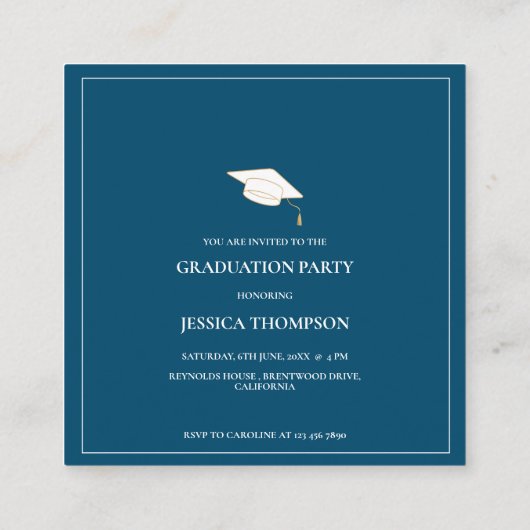 2025 Mini Foto Blauw Afstuderen Uitnodiging Informatiekaartje (Achterkant)