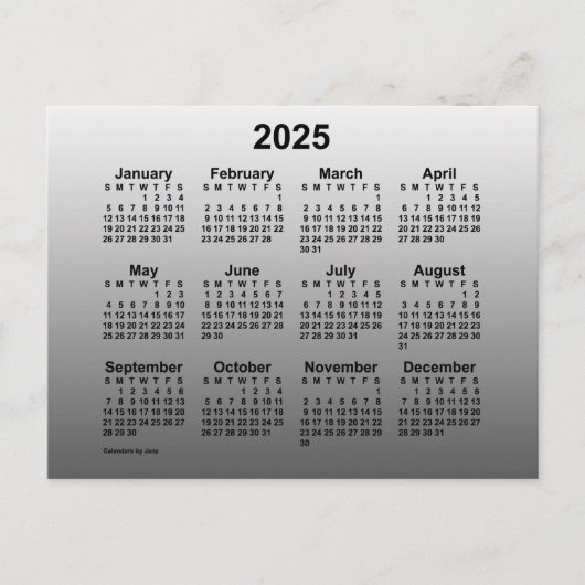 2025 Mini-kalender met vervaagde witte kleur door  Briefkaart (Voorkant)
