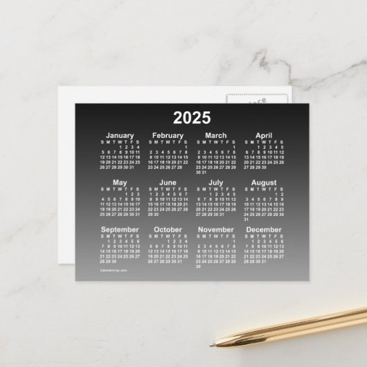 2025 Mini-kalender met vervaagde zwarte kleuren va Briefkaart (Voorkant / Achterkant in situ)