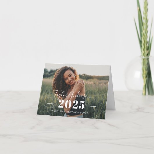 2025 Minimalistisch Wit Custom Photo Afstuderen Bedankkaart (Voorkant)