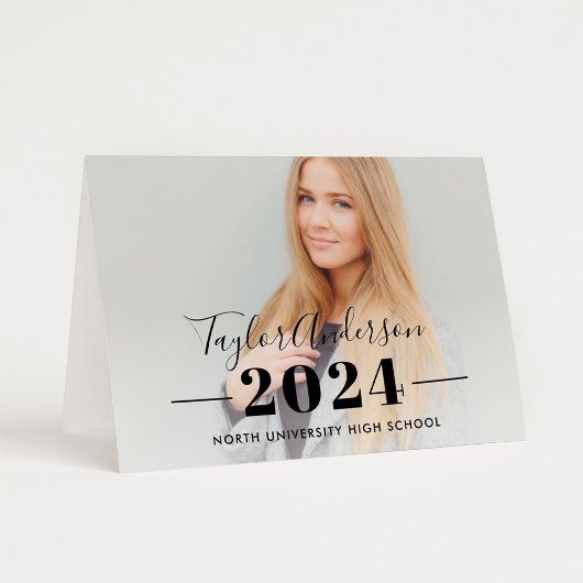 2025 Minimalistisch Zwart Custom Photo Afstuderen Bedankkaart