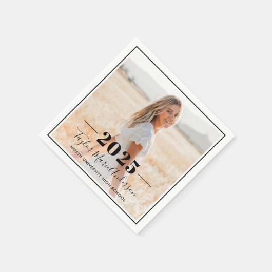 2025 Minimalistische Black Photo Graduation Party Servet (Hoek)