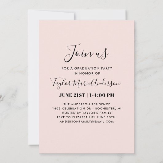 2025 Minimalistische Roze Zwarte Foto Afstudeerfee Kaart (Achterkant)