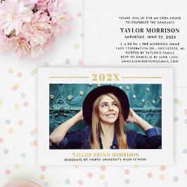 2025 Minimalistische Wit en Goud Afstuderen Foto Folie Uitnodiging