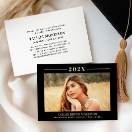 2025 Minimalistische Zwart-Goud Afstuderen Foto Folie Uitnodiging