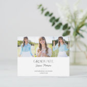 2025 Minimalistische Zwart & Wit 3 Foto's Afstuder Briefkaart (Staand voorkant)