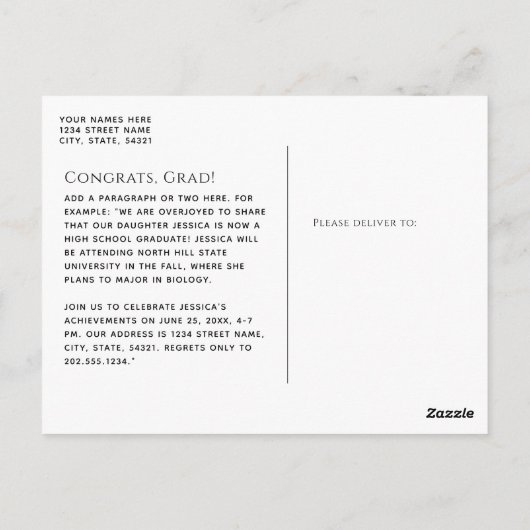 2025 Minimalistische Zwart & Wit 3 Foto's Afstuder Briefkaart (Achterkant)