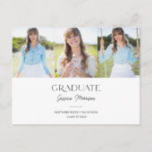 2025 Minimalistische Zwart & Wit 3 Foto's Afstuder Briefkaart (Voorkant)