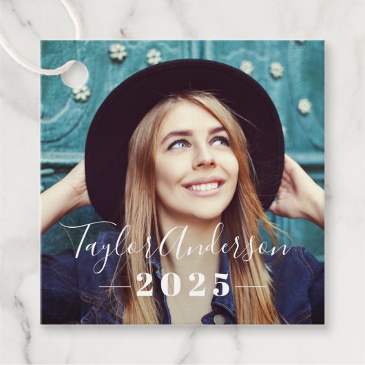 2025 Minimalistische zwarte foto Afstuderen Bedankjes Labels (Voorkant)