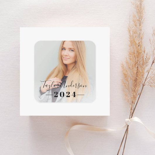 2025 Minimalistische zwarte foto Afstuderen Vierkante Sticker