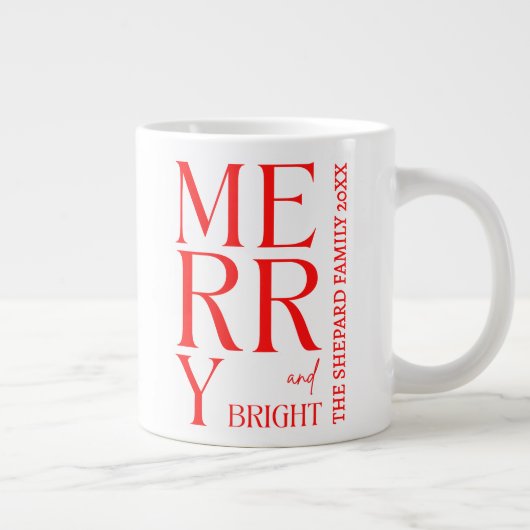 2025 Modern Merry and Bright Red Pink Christmas Grote Koffiekop (Rechts)