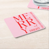 2025 Modern Merry and Bright Red Pink Christmas Kartonnen Onderzetters (Schuin)