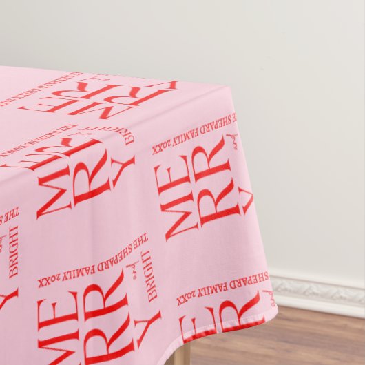 2025 Modern Merry and Bright Red Pink Christmas Tafelkleed (Voorbeeld)