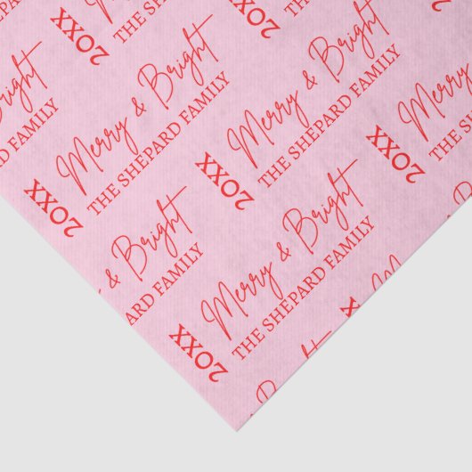 2025 Modern Merry and Bright Red Pink Christmas Tissuepapier (Detail)