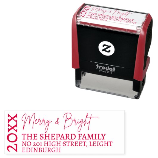 2025 Modern Merry and Bright Red Pink Christmas Zelfinktende Stempel (In situ)
