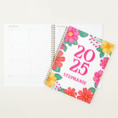 2025 Modern Roze Geel Sinaasappel Bloemen Monogram Planner (Display)