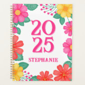 2025 Modern Roze Geel Sinaasappel Bloemen Monogram Planner (Voorkant)