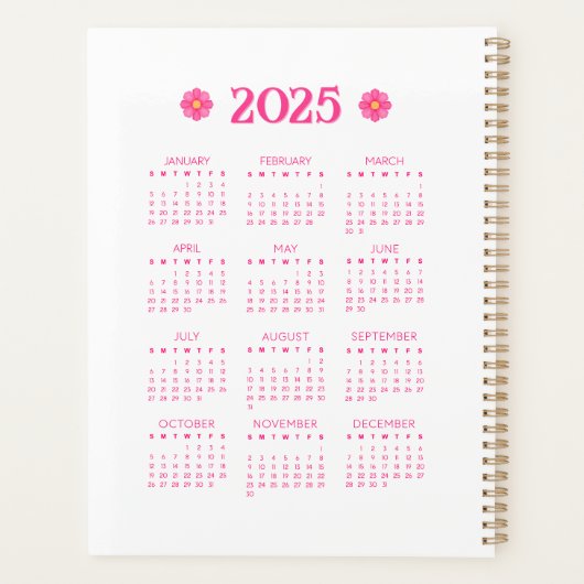 2025 Modern Roze Geel Sinaasappel Bloemen Monogram Planner (Achterkant)