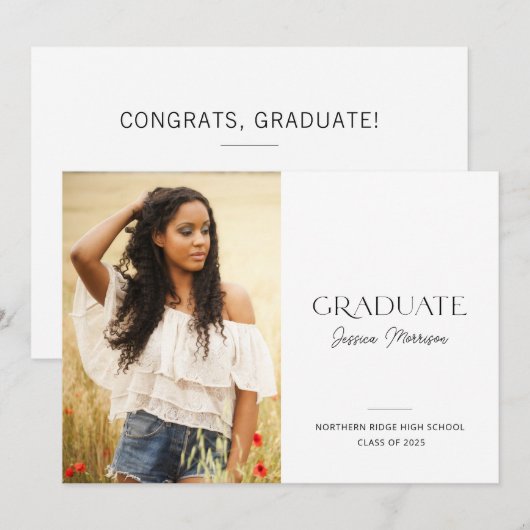 2025 Modern Script Eenvoudig 1-foto afstudeerfeest Kaart (Voorkant / Achterkant)