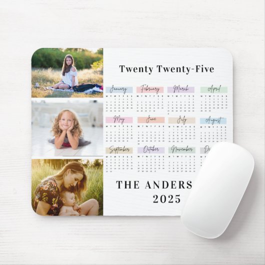 2025 Moderne Familie 4 Fotocollage Custom Muismat (Met muis)