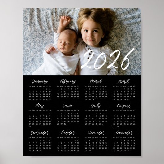 2025 moderne familiefoto Zwarte kalender Poster (Voorkant)