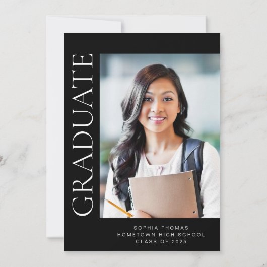 2025 Moderne Foto Zwart Wit Afstudeerfeest Kaart (Achterkant)