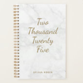 2025 Moderne Grijs Wit Marmer Gepersonaliseerde Pl Planner (Voorkant)