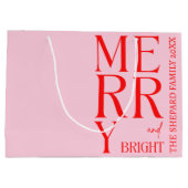 2025 Moderne Kerst Merry and Bright Rood Roze Groot Cadeauzakje (Achterkant)