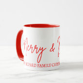 2025 Moderne Kerst Merry and Bright Rood Roze Mok (Voorkant links)