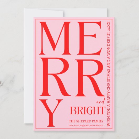 2025 Moderne Merry Helder Rood Roze Kerstfoto Kaart (Voorkant)