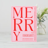 2025 Moderne Merry Helder Rood Roze Kerstfoto Kaart (Staand voorkant)