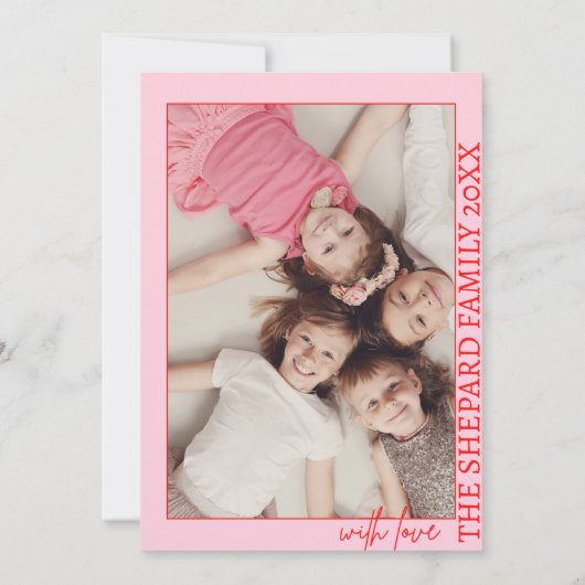 2025 Moderne Merry Helder Rood Roze Kerstfoto Kaart (Achterkant)