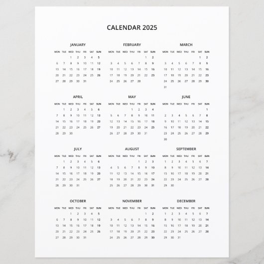 2025 Moderne minimalistische printbare kalender in (Voorkant)