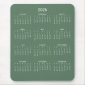 2025 Moderne Minimalistische Sage Groene Kalender Muismat (Voorkant)