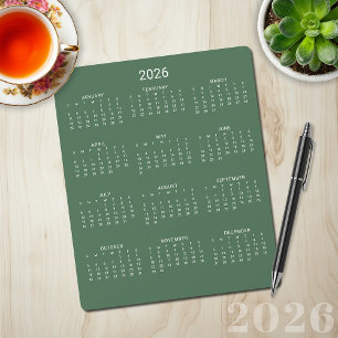 2025 Moderne Minimalistische Sage Groene Kalender Muismat