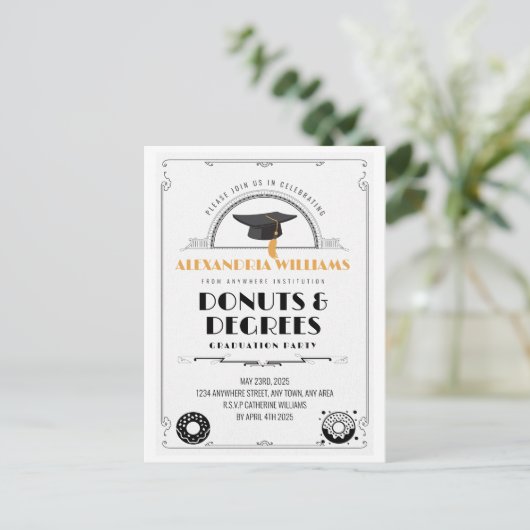 2025 Moderne Stijlvolle Donuts en Graden Afstudere Briefkaart (Staand voorkant)