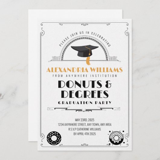 2025 Moderne Stijlvolle Donuts en Graden Afstudere Kaart (Voorkant / Achterkant)