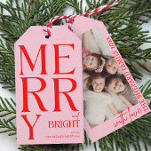 2025 Moderne vrolijke en felrode roze kerst Cadeaulabel