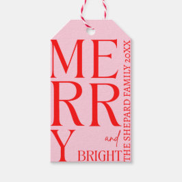 2025 Moderne vrolijke en felrode roze kerst Cadeaulabel