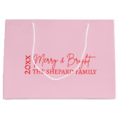 2025 Moderne vrolijke en felrode roze kerst Groot Cadeauzakje (Voorkant)