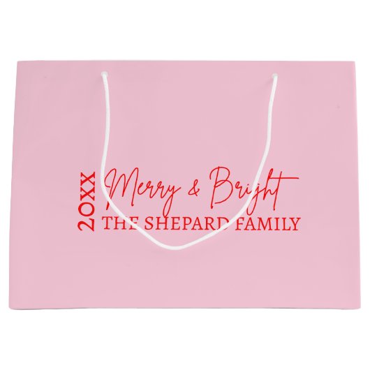2025 Moderne vrolijke en felrode roze kerst Groot Cadeauzakje (Voorkant)