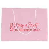 2025 Moderne vrolijke en felrode roze kerst Groot Cadeauzakje (Achterkant)