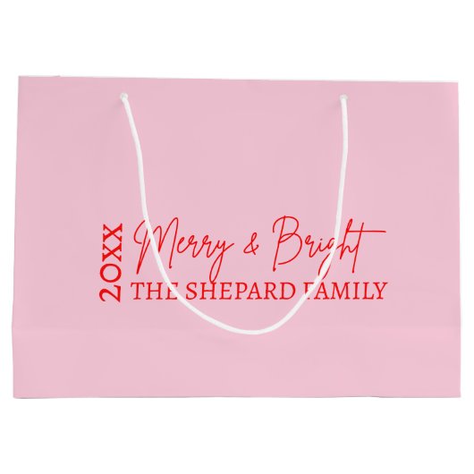 2025 Moderne vrolijke en felrode roze kerst Groot Cadeauzakje (Achterkant)