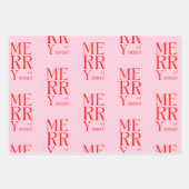 2025 Moderne vrolijke en felrode roze kerst Inpakpapier Vel (Voorkant 3)